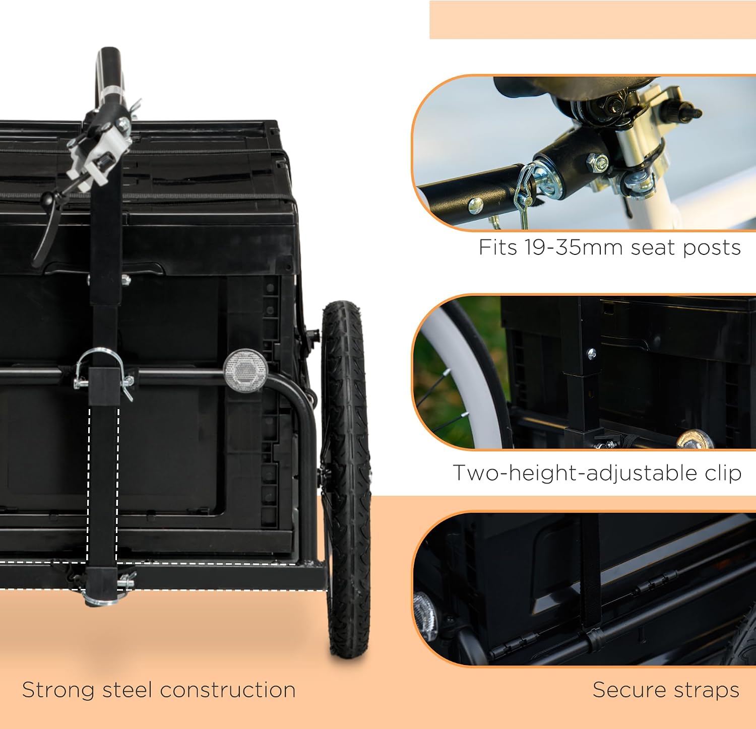 HOMCOM Bike Trailer with 65L Foldable Storage Box - Image 8