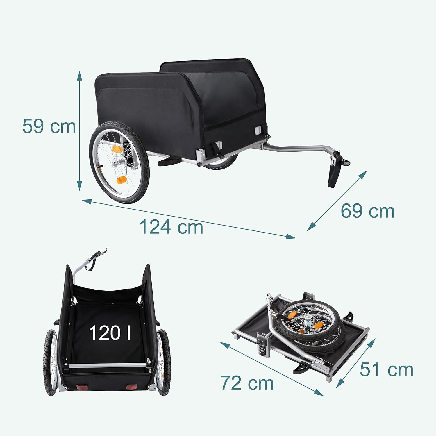 Relaxdays bike cargo trailer, foldable, 120L - Image 4