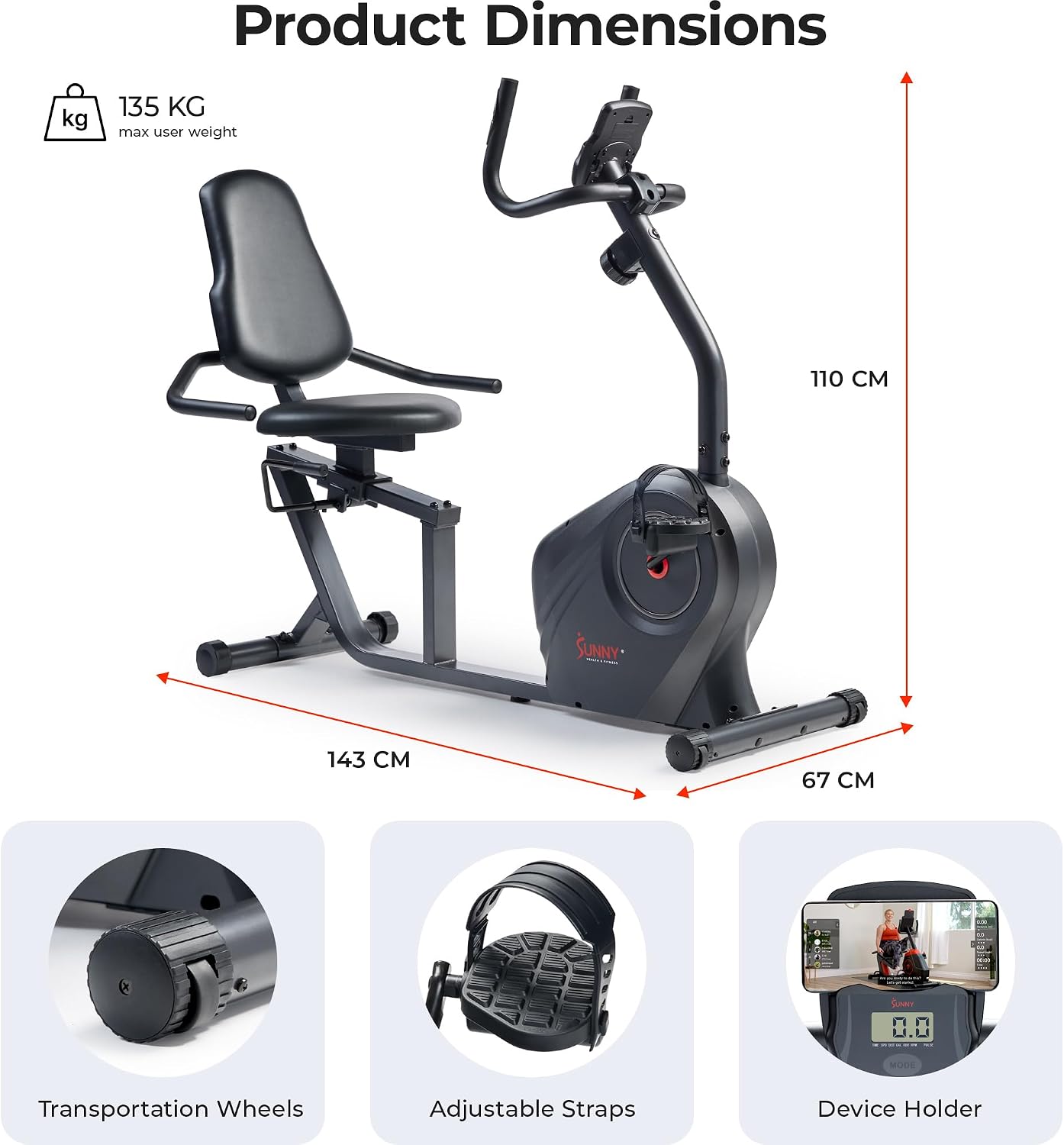 Sunny Health & Fitness Smart Recumbent Exercise Bike - Image 6