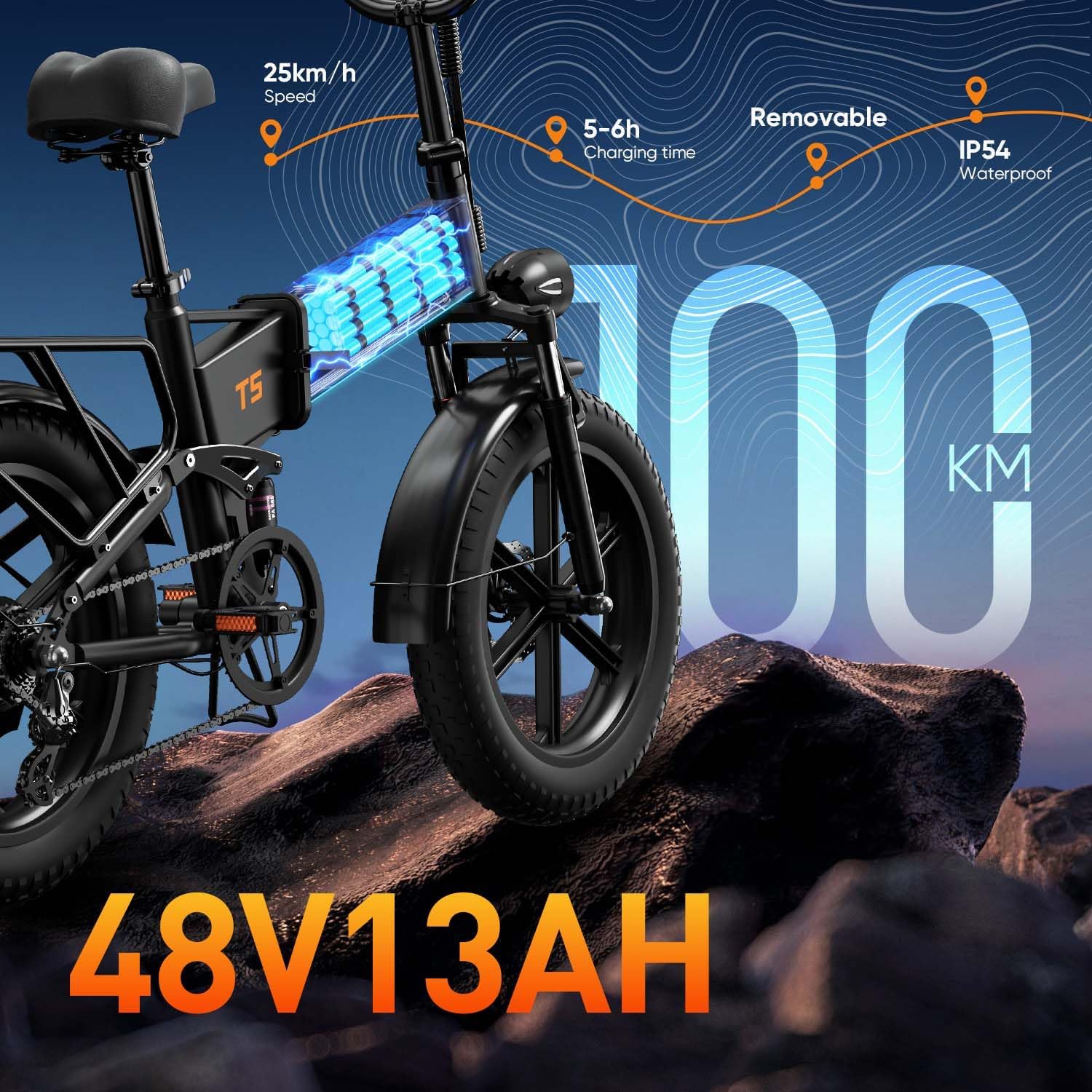 URLIFE Folding Electric Bike, 20 * 4.0 Inch Fat Tire E-Bike - Image 3