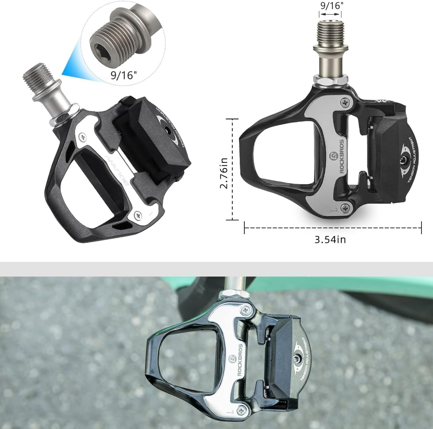 Road Bike Pedals, Clipless SPD SL System Pedals Cleats Set - Image 4