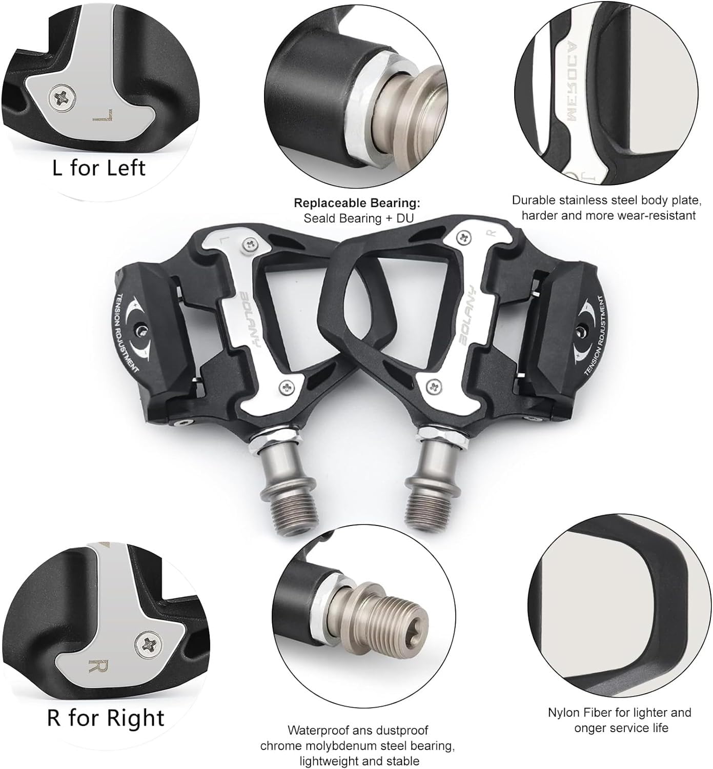 Road Bike Pedals, Clipless SPD SL System Pedals Cleats Set - Image 6