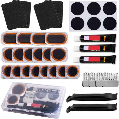 Puncture Repair Kit, Puncture Repair Kit Bike Tyre with 18PCS Vulcanizing Patches,Glueless Patchs,Metal Rasp,Lever,Sandpaper for Cycling, Motorcycle, BMX, ATVs