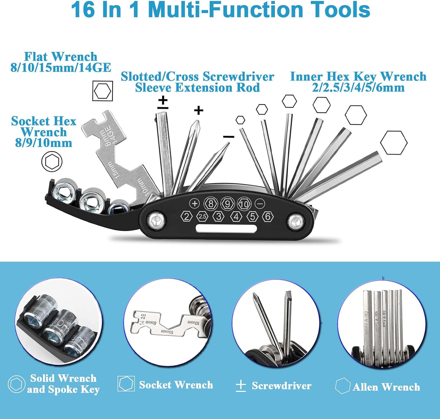 Kitbest Bike Puncture Tool Kit 6-in-1 Multi Tools - Image 3