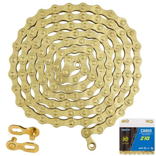10-Speed Bike Chain, 116 Links, Compatible with 10-Speed Systems, for Road Bikes and MTBs, Durable & Lightweight Alloy Steel (Gold)