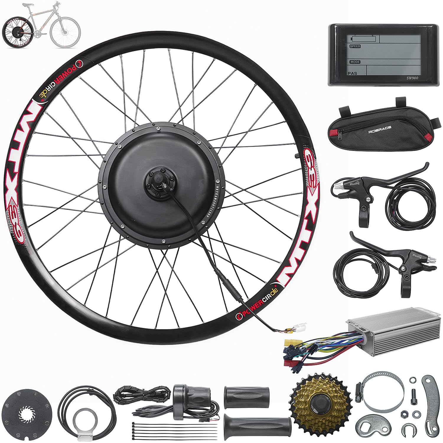 48V 29inch 30A Controller MTX Rim Rear Wheel E-Bike Motor,Electric Bicycle Motor Kit with SW900 Display & PAS, Brushless Gearless Hub Motor, Waterproof cable for Mountain Bike,Torque Arm