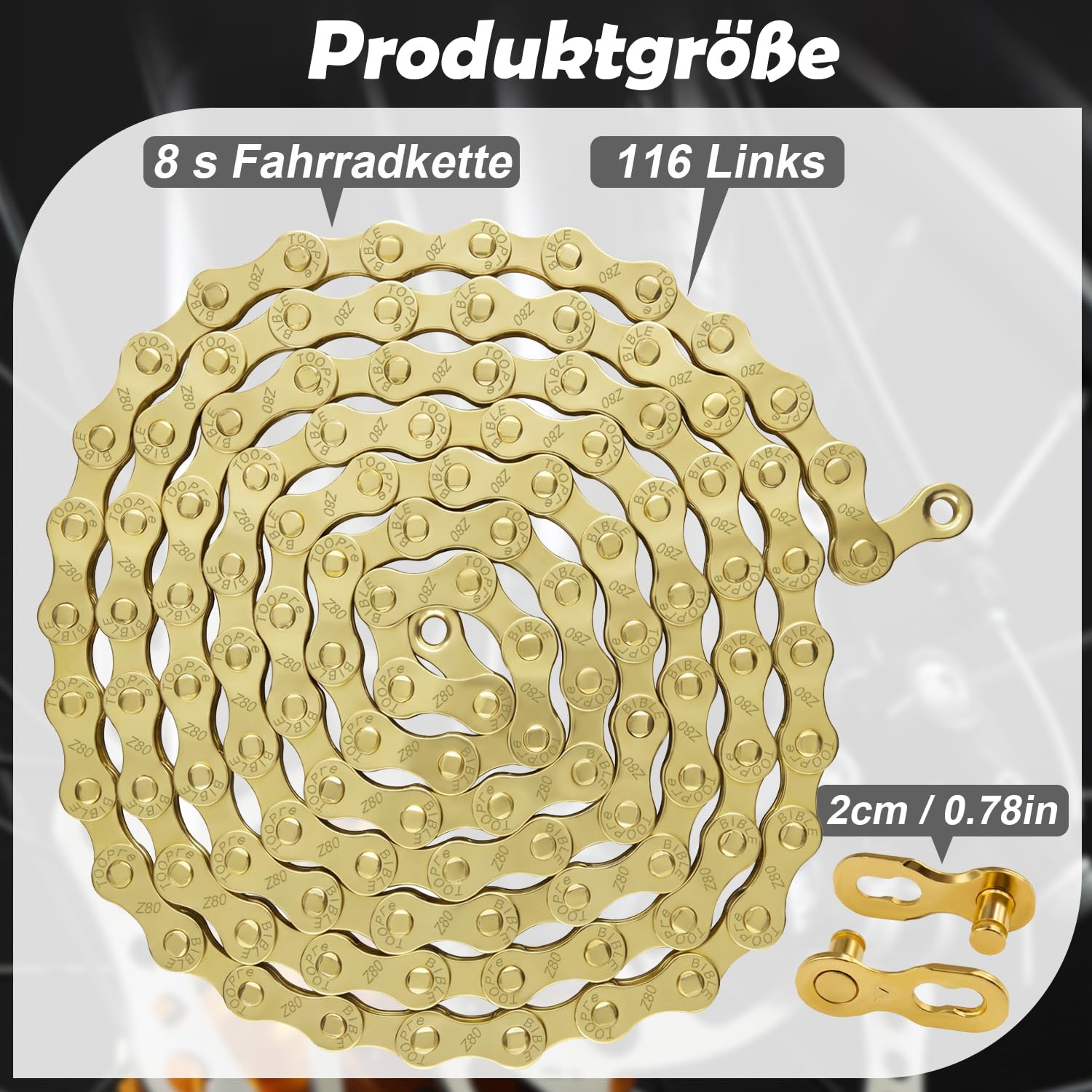 8-Speed Bike Chain, 116 Links, Compatible with 8-Speed Systems - Image 2
