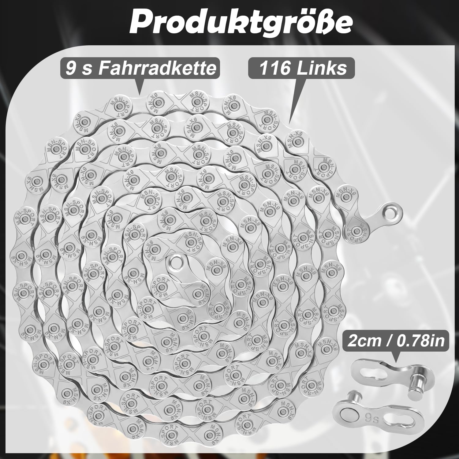 9-Speed Bike Chain, 116 Links Road Bikes and MTBs - Image 2