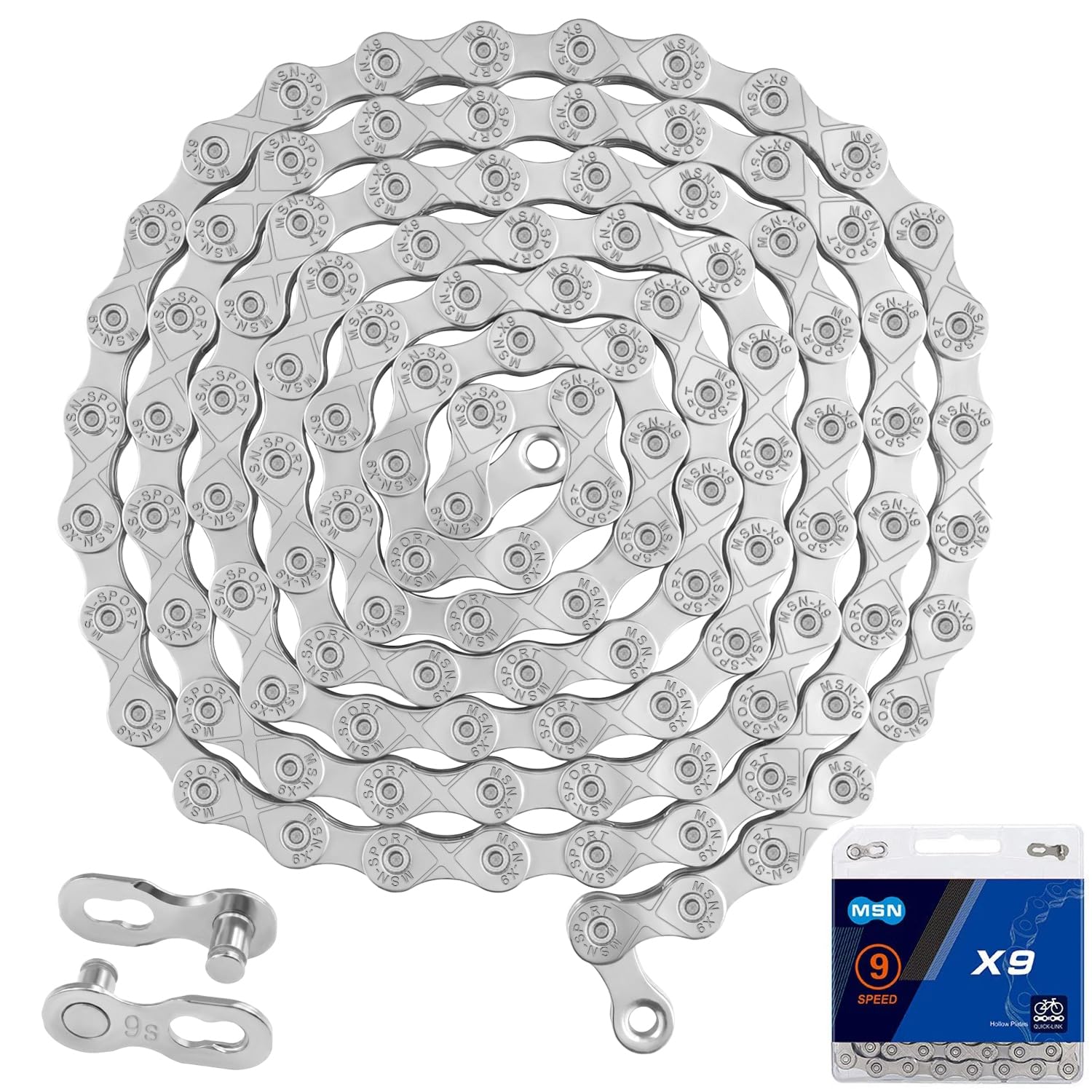 9-Speed Bike Chain, 116 Links, Compatible with 9-Speed Systems, for Road Bikes and MTBs, Durable & Lightweight Alloy Steel