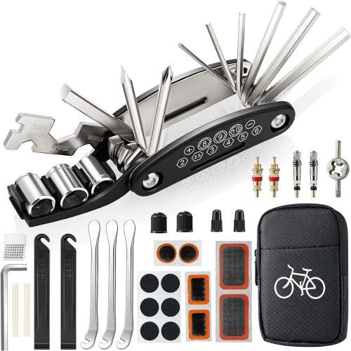 All-in-One Bike Tool Kit & Puncture Repair Kit | Bike Repair Kit with 3 Tyre Levers | for Road, Mountain Bike & BMX | Essential Bike Accessories for Men & Women