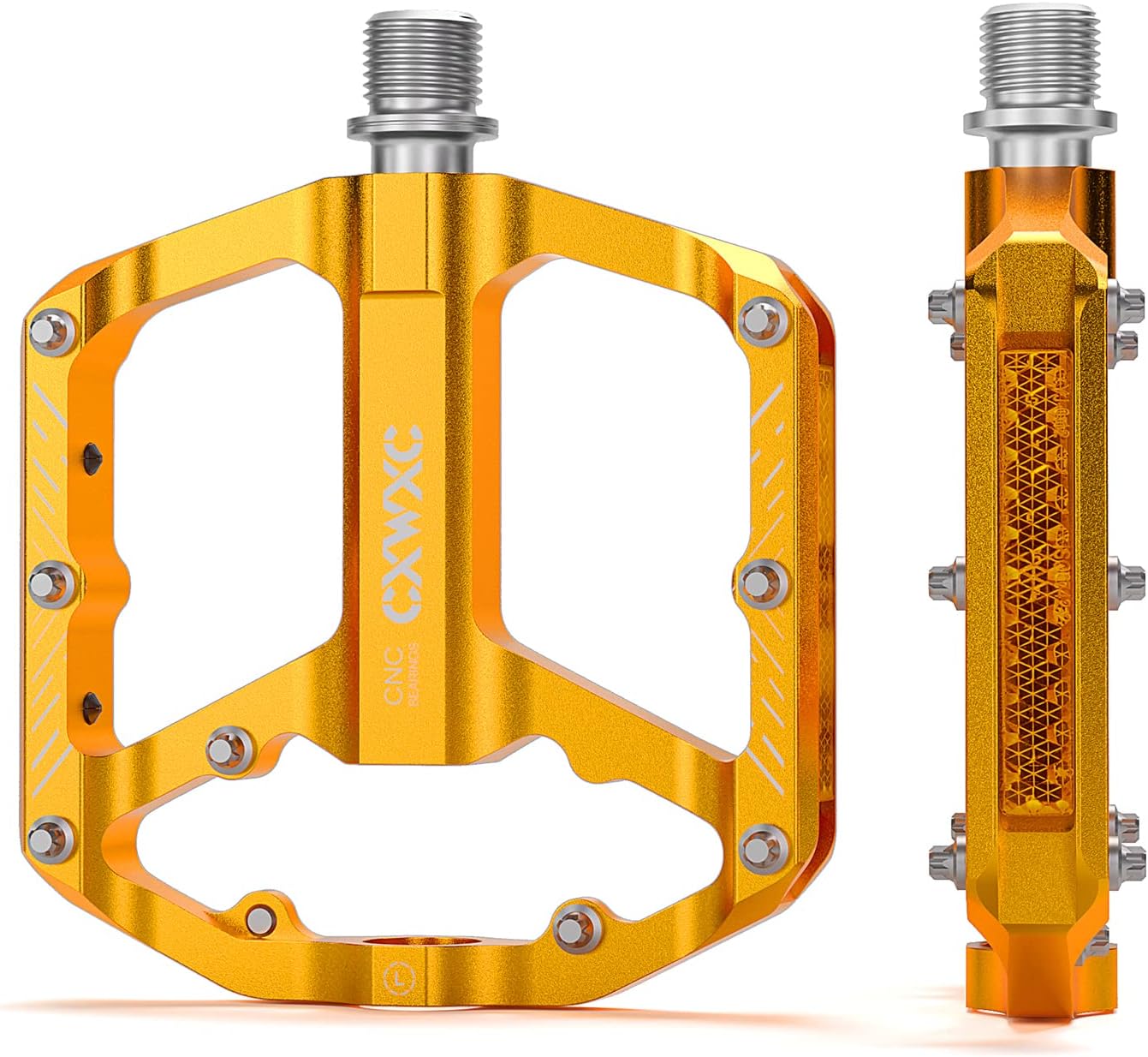 CXWXC Bicycle Pedals with Reflectors 9/16 Inch CNC Aluminium MTB Pedals Lightweight Non-Slip for Mountain Bike, City Bike, Road Bike