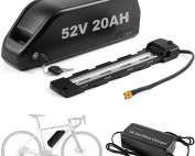 Ebike Battery 52V 20AH with 3A Charger, 5 Pin Base Plate for 250W 350W 500W 750W 1000W 1500W Motor, High Capacity Hailong Electric Bike Bicycle Downtube Lithium ion Battery