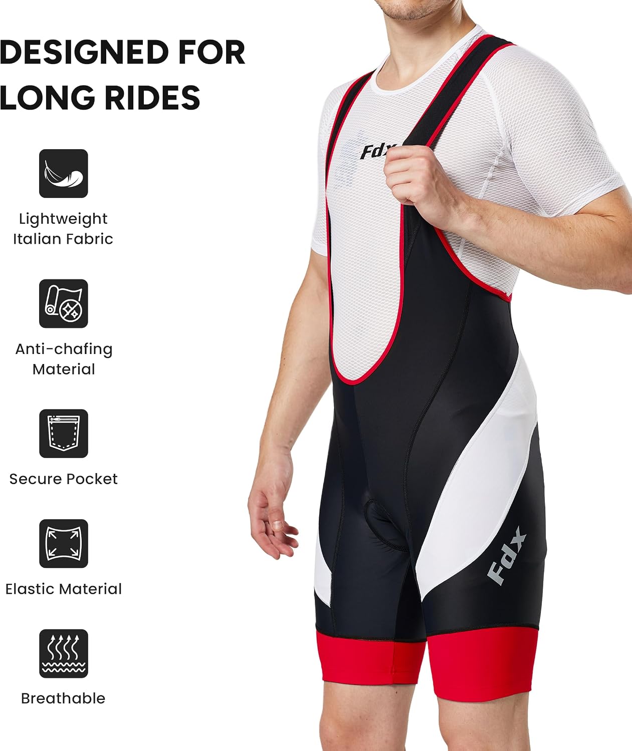 FDX Cycling Bib Shorts Mens 4D Padded Breathable - Image 2