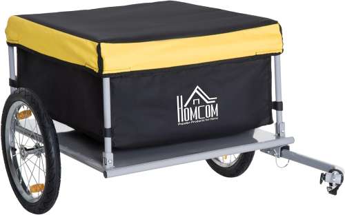 HOMCOM Bicycle Cargo Trailer, Two-Wheel Bicycle Large Cargo Wagon Trailer Oxford Fabric, Folding Storage, & Removable Cover, Yellow