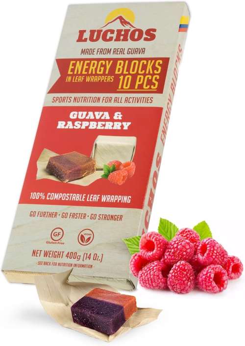 LUCHOS Energy Blocks - Guava & Raspberry, 400 g | Colombian On-the-Go Sports Nutrition for Running, Cycling & Hiking | A Natural Alternative to Bars & Gels | Vegan, Gluten Free & Easy to Digest