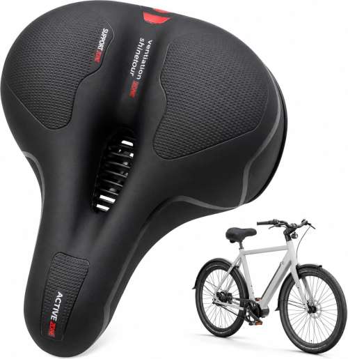 Mountain Bike Seat, Wide Comfortable Bicycle Saddle with Dual Shock Absorbing Balls, Honeycomb Anti Slip Leather, Ventilated Ergonomic Bike Seat Cushion for MTB and Road Bikes