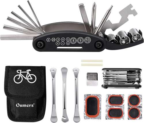 Oumers Multi-Function Bike Bicycle Cycling Mechanic Repair Kit with 3pc Bike Tire Lever 5pc Tyre Patches 1pc Tire Rasp Work Bag