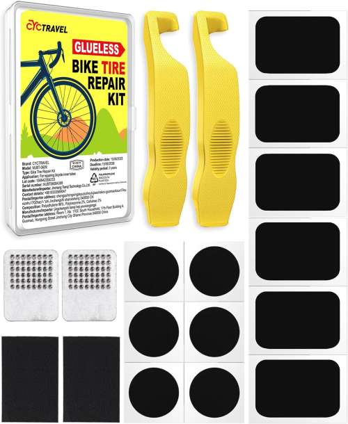 Puncture Repair Kit Bike Tyre, Bike Puncture Repair Kit Contains 12 Pieces of Glueless Puncture Repair Patches, Reinforced Tire Levers and Instruction Manual, Suitable for Mountain Bikes