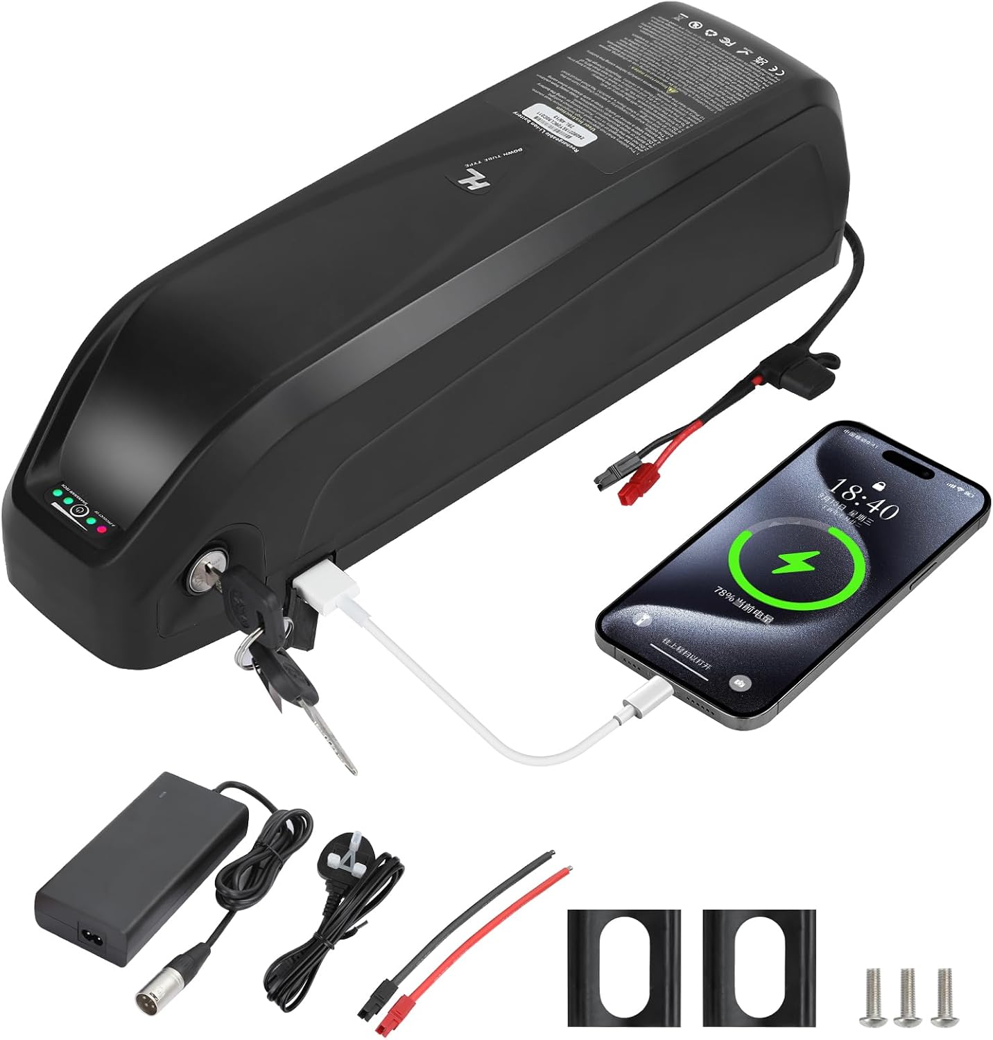 R TEAM Ebike Battery 48v 15AH with Charger, USB Port, Lithium Electric Bike Battery for 30A 20A 17A Controller Motor (Bafang, AW, most ebike conversion kit)
