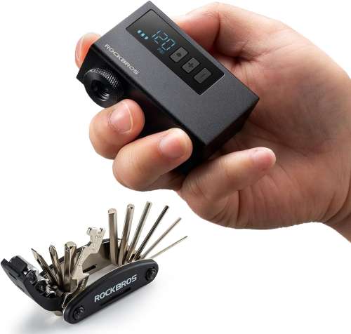 ROCKBROS Bicycle Repair Tool and Tiny Electric Bike Pump with Gauge Max 120PSI