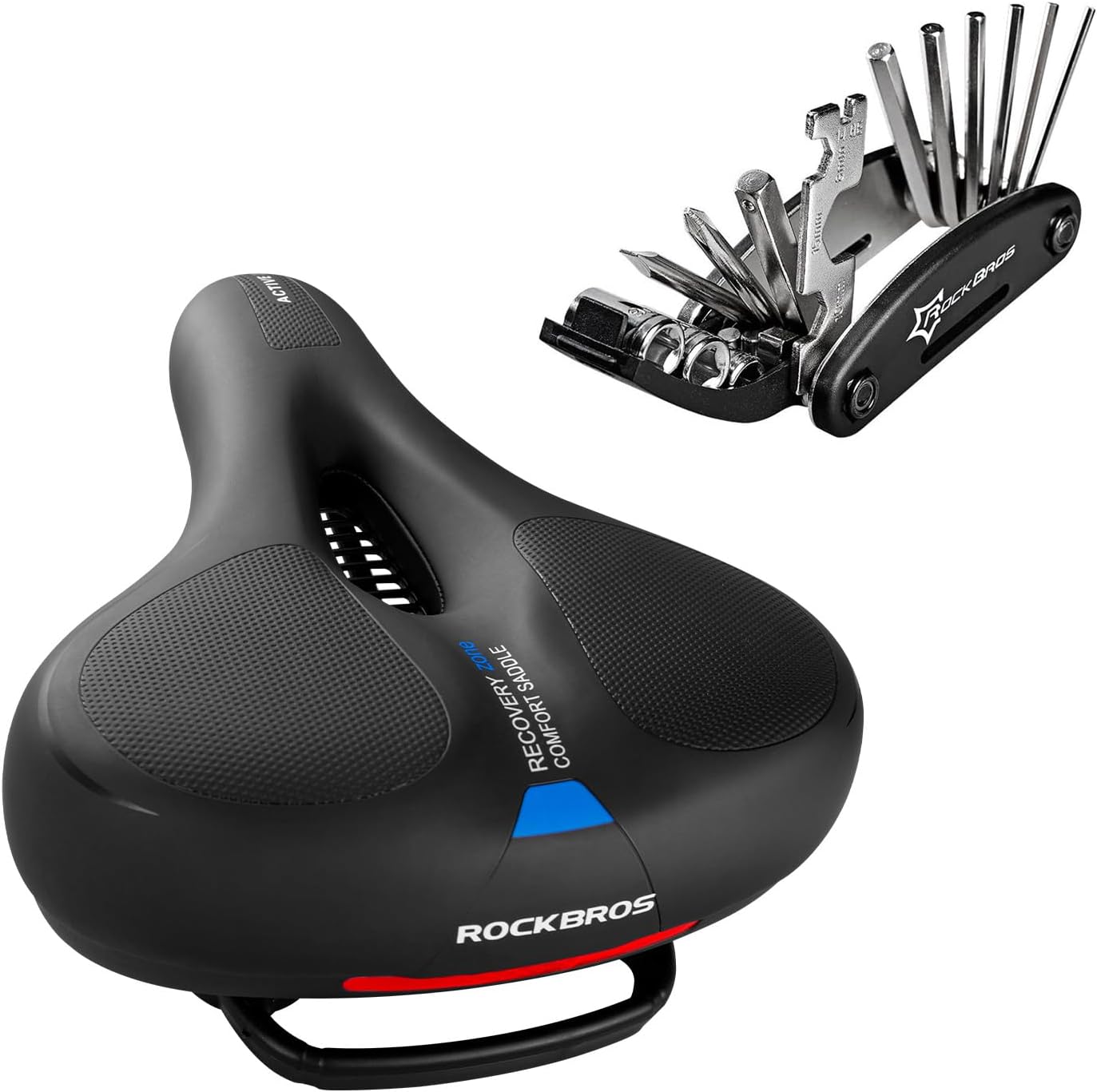 ROCKBROS Comfort & Repair Bundle – Ergonomic Bike Saddle + 16-in-1 Multi-Tool