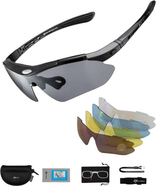 ROCKBROS Polarized Sports Cycling Glasses with 5 Interchangeable Lenses