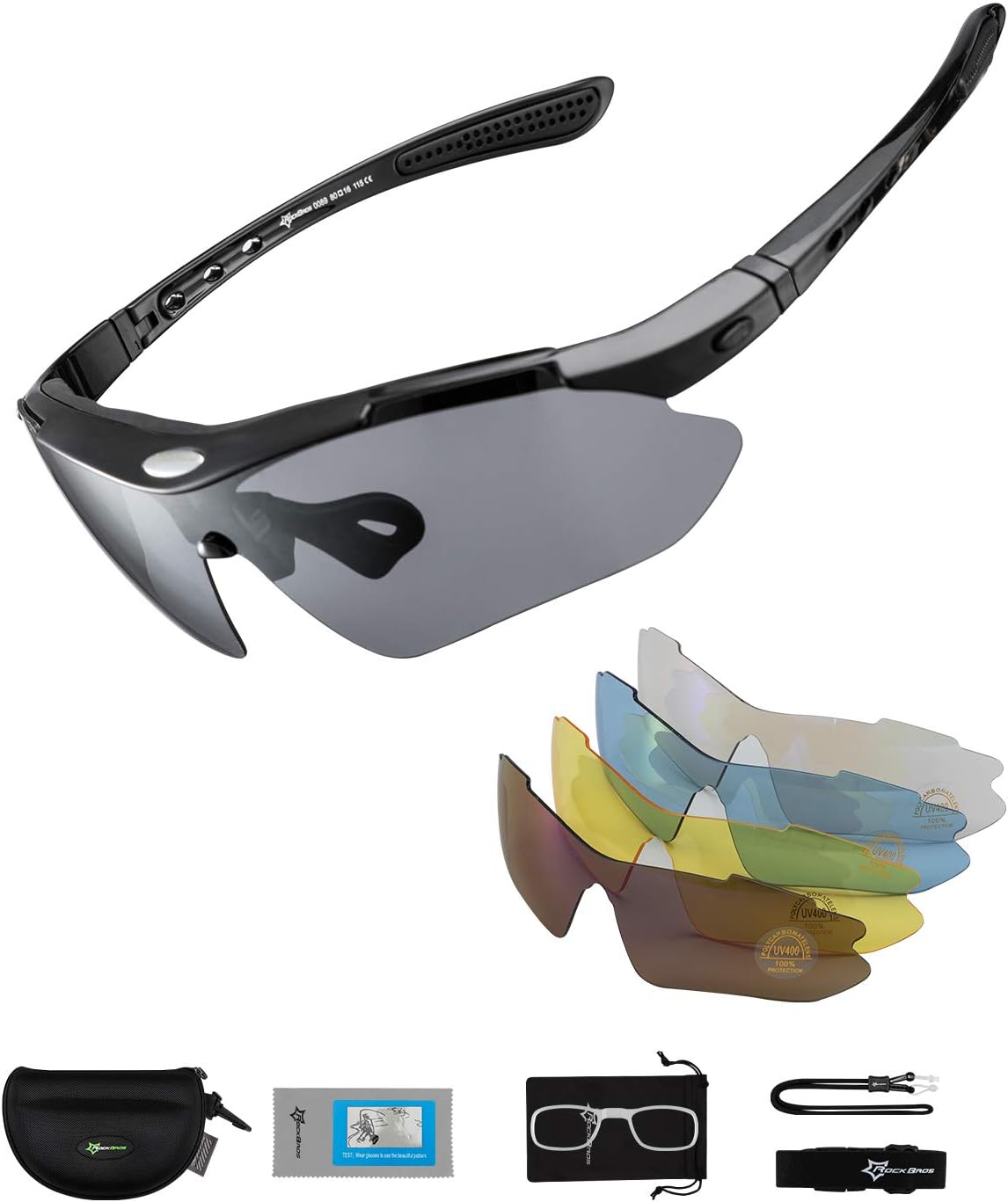 ROCKBROS Polarized Sports Cycling Glasses with 5 Interchangeable Lenses