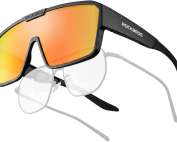 ROCKBROS Polarized Sunglasses Fit Over Glasses Women Men UV400 Polarized Cycling Glasses,Wrap Around Sunglasses for Driving Cycling Black Matte/White Silver