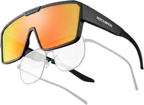 ROCKBROS Polarized Sunglasses Fit Over Glasses Women Men UV400 Polarized Cycling Glasses,Wrap Around Sunglasses for Driving Cycling Black Matte/White Silver