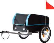 Relaxdays bike cargo trailer, foldable, 120L, rain cover, safety flag, LxWxH 59x124x69 cm, black-blue