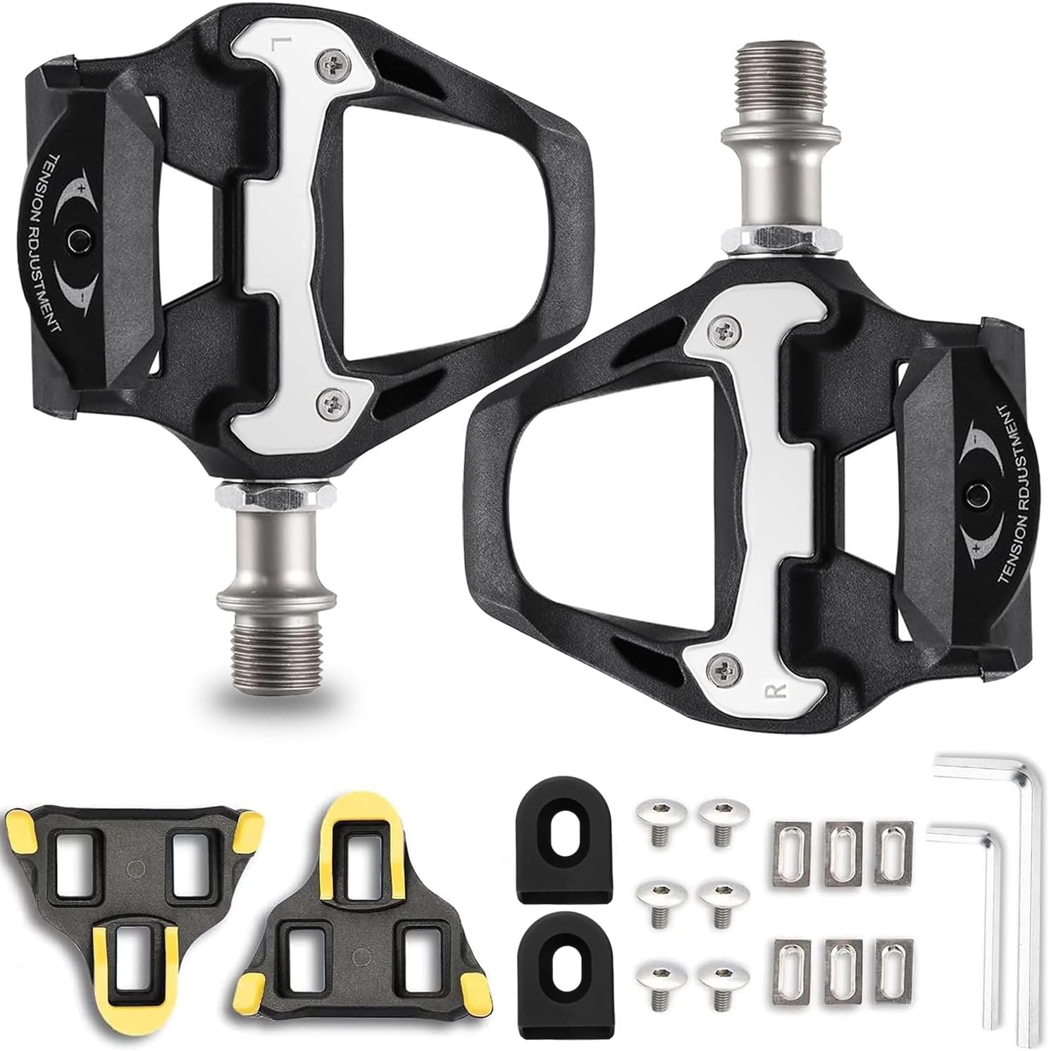 Road Bike Pedals, Clipless SPD SL System Pedals Cleats Set for Shimano