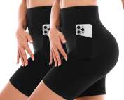 SINOPHANT 2 Pack Cycling Shorts Women with Pockets High Waist Biker Yoga Running Gym Workout Buttery Soft Athletic