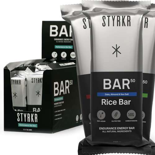 Styrkr BAR50 Energy Bars - Pack of 12 Rice Bars for Cycling & Running - Mixed Flavours Pack - Approved by Endurance Athletes - 50g of Carbs via Advanced Dual-Carb Formulation - 12x Pack