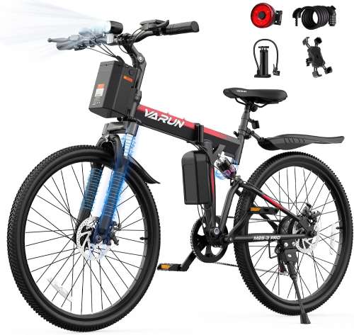 VARUN 26'' Folding Electric Bike, 48V Removable Battery, Dual Suspension