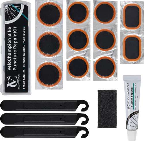 VeloChampion Bike Tyre Puncture Repair Kit with Vulcanising Inner Tube Glue