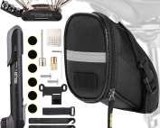 Waterproof Saddle Bag with Bike Repair Tool Kits – Bicycle Storage Bag,Multi Tool Puncture Repair Kits Includes Tyre Spoons, Glueless Tyre Pads and Bicycle Valve Adapter(Saddle Bag with Multi Tools)