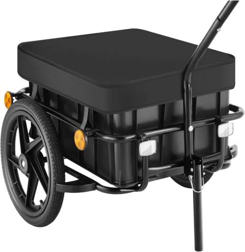 tectake® 2-in-1 Bike Trailer & Trolley Cart with Removable, 70-Litre Storage Box, Water-Repellent Cover & Robust Pneumatic Tyres, Multi-Functional Trolley on Wheels, Incl. 8 Reflectors & Warning Flag