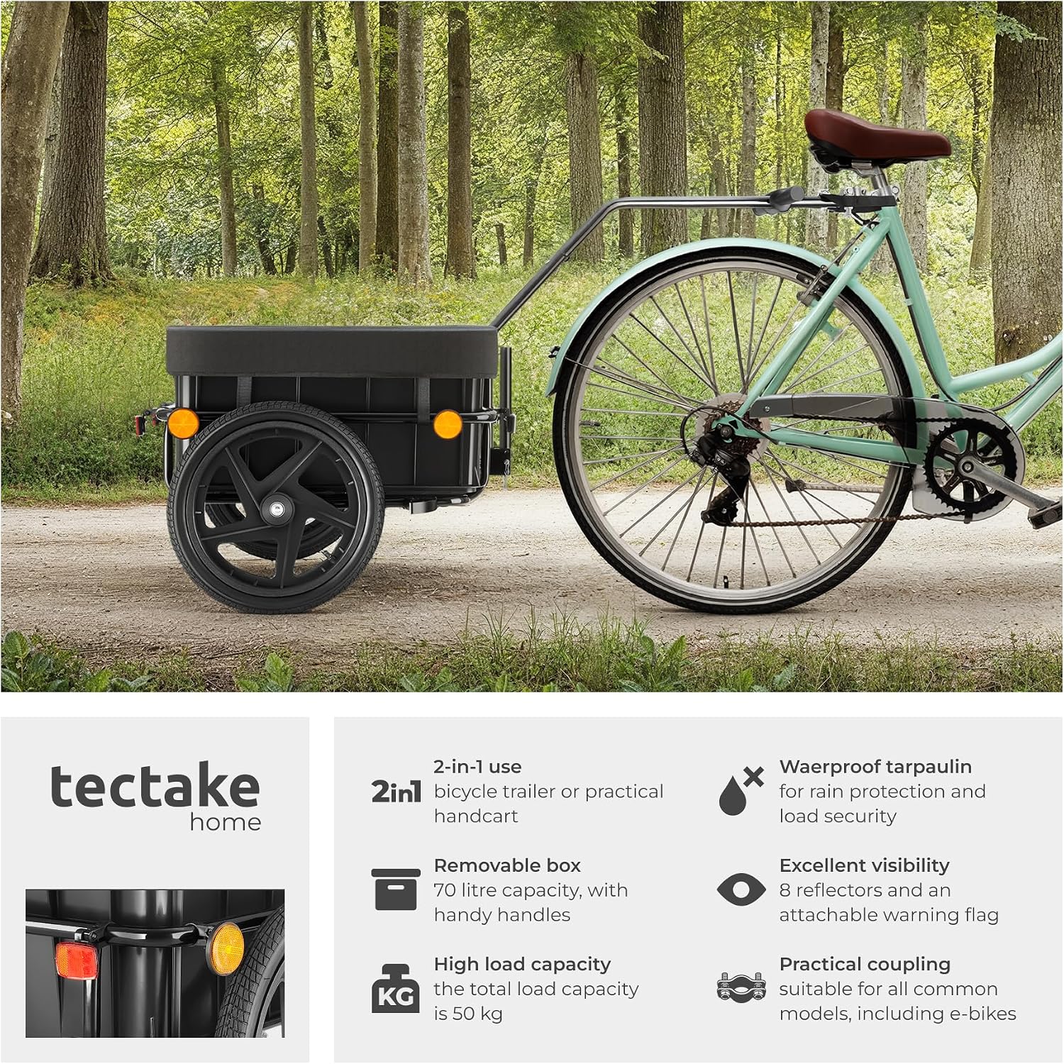 Tectake 2-in-1 Bike Trailer & Trolley Cart - Image 2